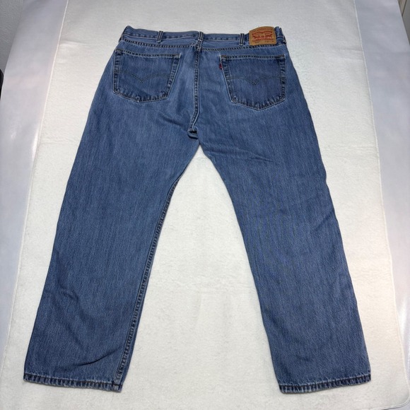 Levis 505 Regular Fit Straight Leg Blue Denim Jeans Mens 40x30 Medium Wash - Picture 2 of 8